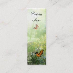 Tarjeta de visita flores amarillas pájaros flacos