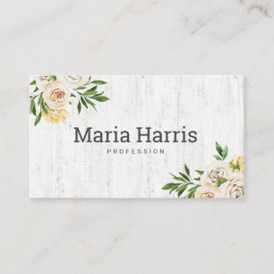 Tarjeta De Visita Flores Amarillas Rusticas de Madera Sencilla Profe