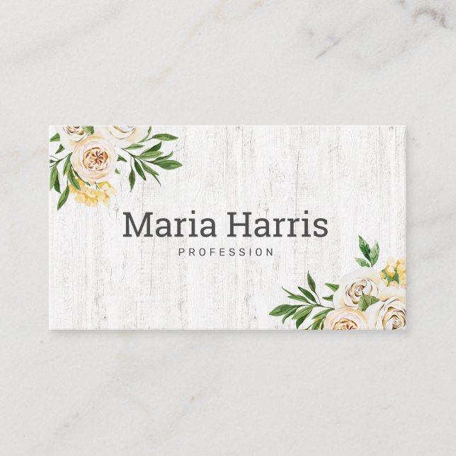 Tarjeta De Visita Flores Amarillas Rusticas de Madera Sencilla Profe (Anverso)