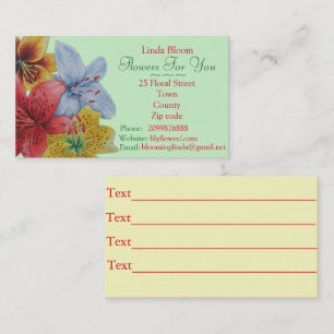 Tarjeta De Visita flores amarillo azul rojo Lilis floristas original