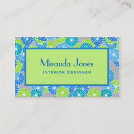 Tarjeta De Visita Flores art decó - azul ceruleano y verde animo