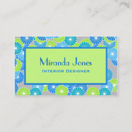 Tarjeta De Visita Flores art decó - azul ceruleano y verde animo