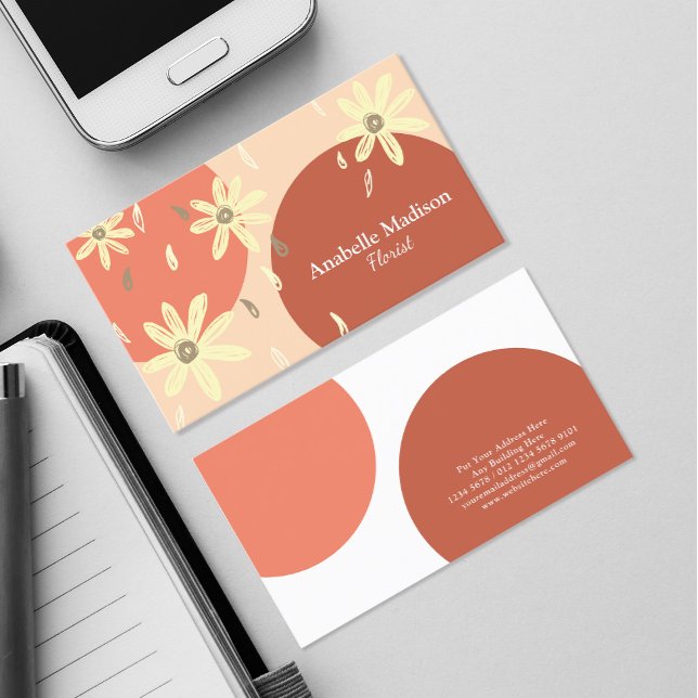 Tarjeta De Visita Flores auténticas dibujadas a mano | Pastel (Subido por el creador)