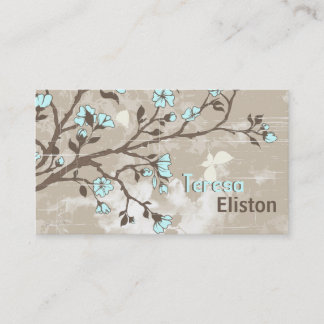 Tarjeta De Visita Flores azul pálido vintage estaupe de grunge flora