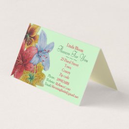 Tarjeta De Visita flores azul rojo Lilis floristas originales B