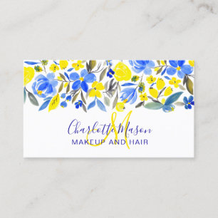 Tarjeta De Visita Flores azules amarillas maquillaje floral de moda