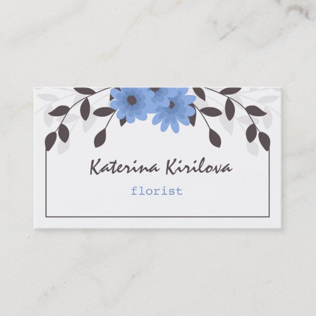 Tarjeta De Visita Flores azules con hojas (Anverso)