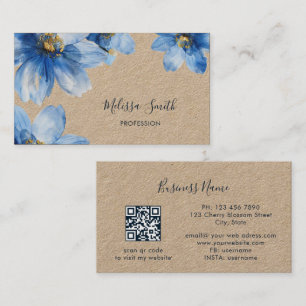 Tarjeta De Visita Flores Azules Doradas Rústicas
