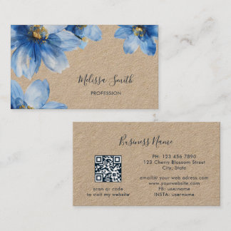 Tarjeta De Visita Flores Azules Doradas Rústicas