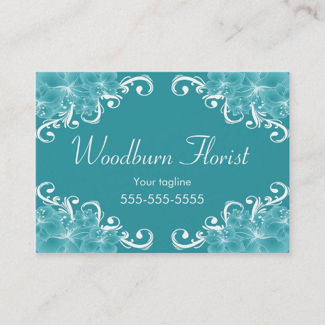 Tarjeta De Visita Flores azules elegantes (Anverso)