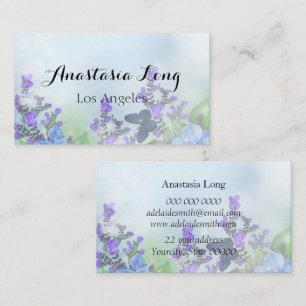 Tarjeta De Visita Flores azules espárricas modernas