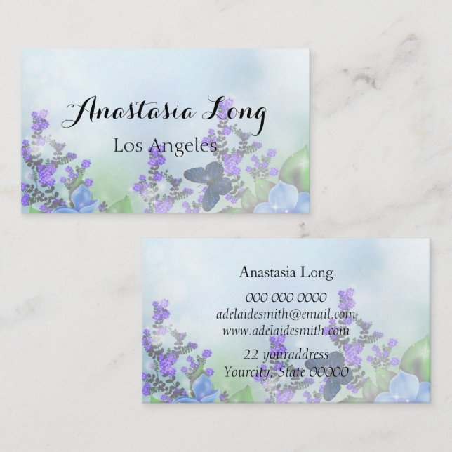 Tarjeta De Visita Flores azules espárricas modernas (Anverso / Reverso)