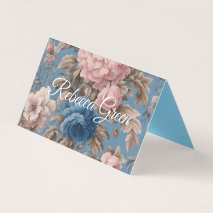 Tarjeta De Visita Flores Azules Y Rosa De Pastel Victoriano