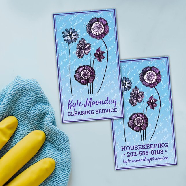 Tarjeta De Visita Flores azules y violetas ❊ Maid & Househeld Floral (Subido por el creador)