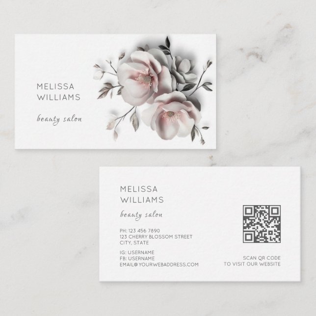 Tarjeta De Visita Flores blancas 3D simples (Anverso / Reverso)