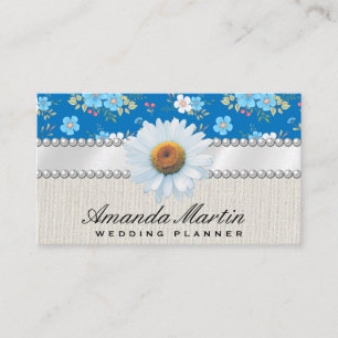 Tarjeta De Visita Flores blancas azules y pequeñas