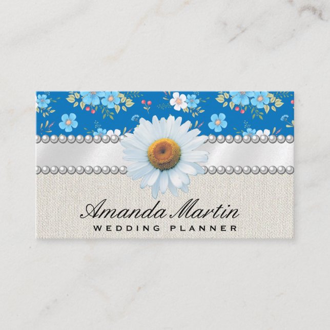 Tarjeta De Visita Flores blancas azules y pequeñas (Anverso)
