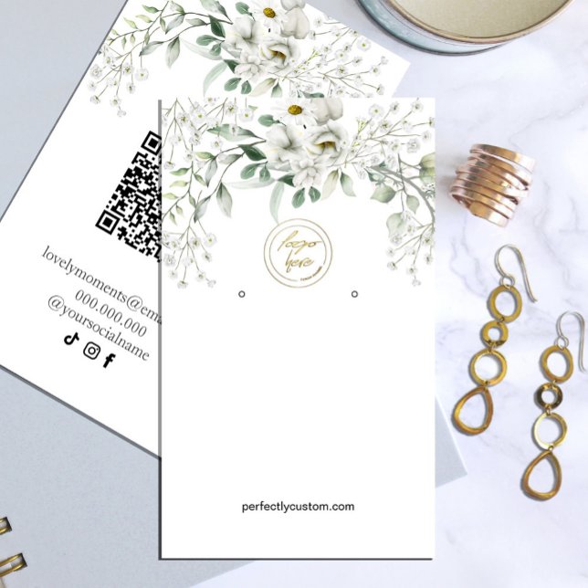 Tarjeta De Visita Flores Blancas Exuberantes Que Ganan En El Negocio (watercolor flowers in shades of green and white in rustic garden greenery #whiteflowers #greenery)
