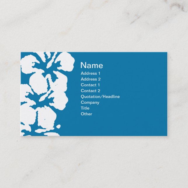 Tarjeta De Visita Flores blancas hibiscus en azul (Anverso)