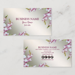 Tarjeta De Visita Flores blancas rosadas Rustic Elegant