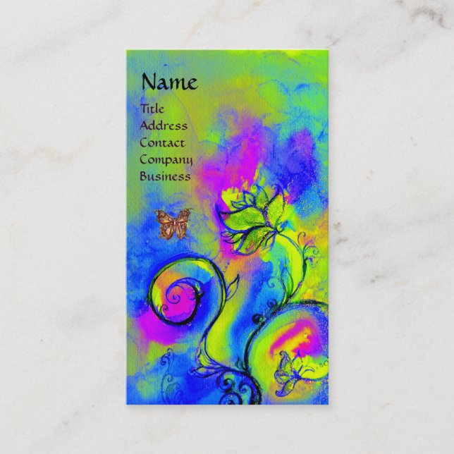 TARJETA DE VISITA FLORES BLANCOS Y MARIPOSAS DE ORO (Anverso)