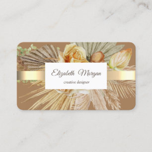 Tarjeta De Visita Flores Boho Franja de Oro Profesionales Elegantes