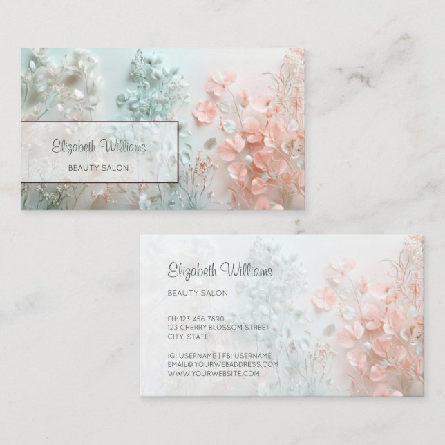 Tarjeta De Visita Flores Boho Pastel 3D (Anverso / Reverso)