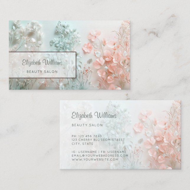 Tarjeta De Visita Flores Boho Pastel 3D (Anverso / Reverso)