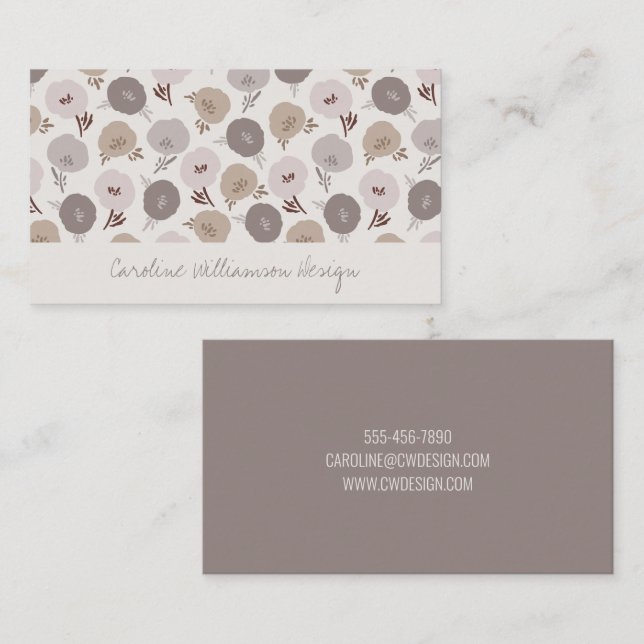 Tarjeta De Visita Flores Botánicas Modernas Boho Taupe Rosado Gris (Anverso / Reverso)