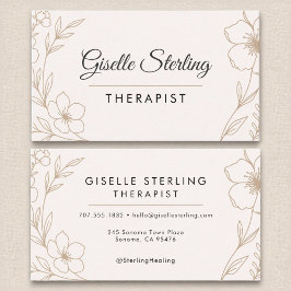 Tarjeta De Visita Flores botánicas terapistas Rubor Black Elegant