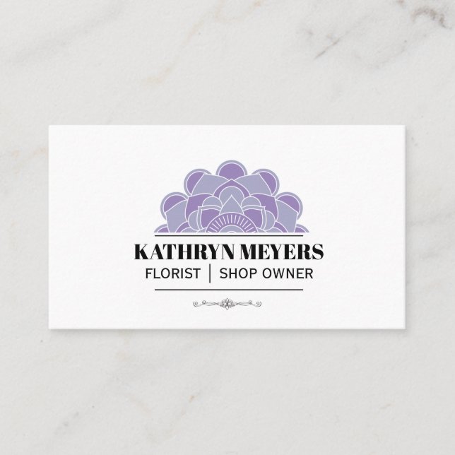 Tarjeta De Visita Flores Boutique | Flores ilustrativas moradas (Anverso)