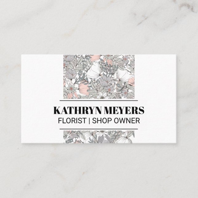 Tarjeta De Visita Flores Boutique | Patrón de flores botánicas (Anverso)