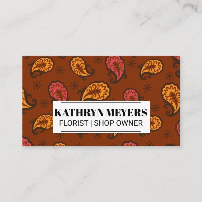 Tarjeta De Visita Flores Boutique | Patrón de flores Paisley (Anverso)
