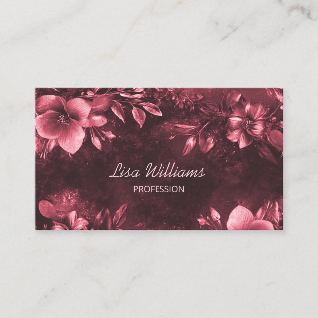 Tarjeta De Visita Flores brillantes rosadas Mauve (Anverso)