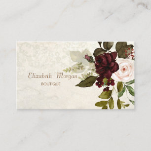 Tarjeta De Visita Flores Burgundy de Encaje Chic Vintage
