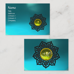 Tarjeta De Visita FLORES CELÁTICOS NEGROS AMARILLO GEM MONOGRAM Aqua
