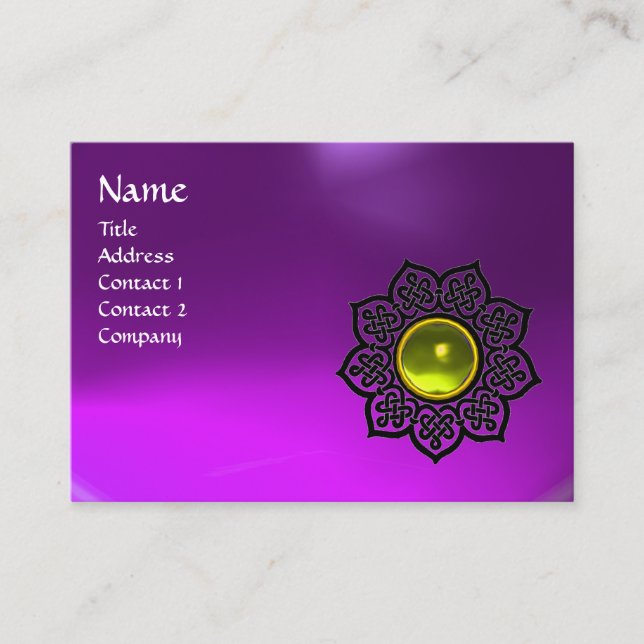Tarjeta De Visita FLORES CELÁTICOS NEGROS AMARILLO GEM MONOGRAMA Púr (Anverso)