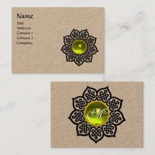 TARJETA DE VISITA FLORES CÉLTICOS NEGROS AMARILLO TOPAZ GEM MONOGRAM
