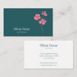 Tarjeta De Visita Flores Coloridas Modernas Floral Rosa Verde Teal 