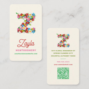 Tarjeta De Visita Flores Coloridas y Caprichosas de Primavera Monogr
