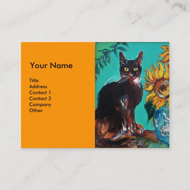 Tarjeta De Visita FLORES CON GATO,amarillo naranja (Anverso)