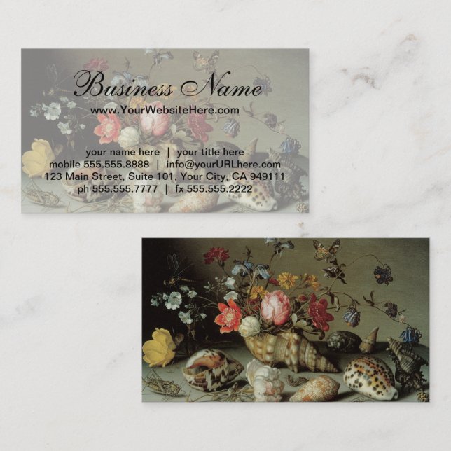 Tarjeta De Visita Flores, Conchas e Insectos Balthasar van der Ast (Anverso / Reverso)