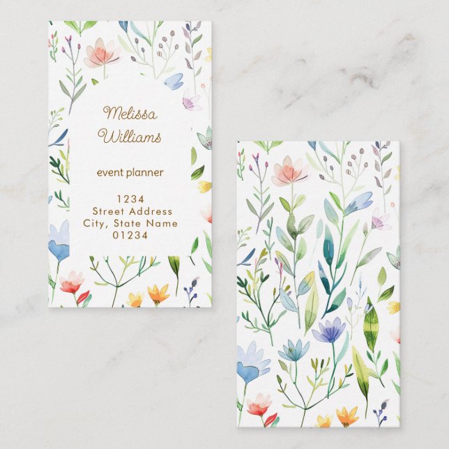 Tarjeta De Visita flores de acuarela (Anverso / Reverso)