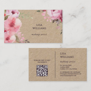 Tarjeta De Visita Flores de acuarela rosa Kraft