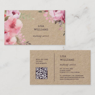 Tarjeta De Visita Flores de acuarela rosa Kraft