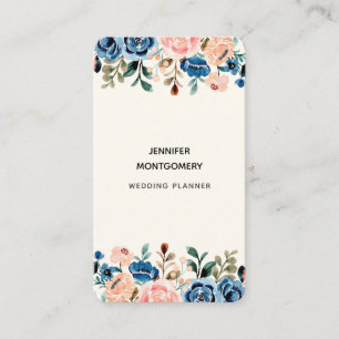 Tarjeta De Visita Flores de acuarela rosa y azul