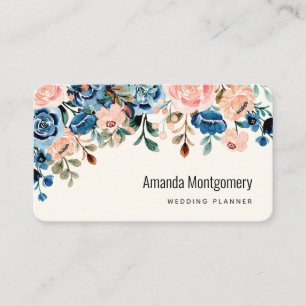 Tarjeta De Visita Flores de acuarela rosa y azul