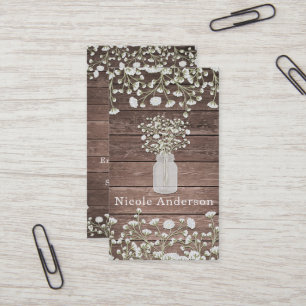 Tarjeta De Visita Flores de Aliento de Bebé Madera Rústica Estilo Ca