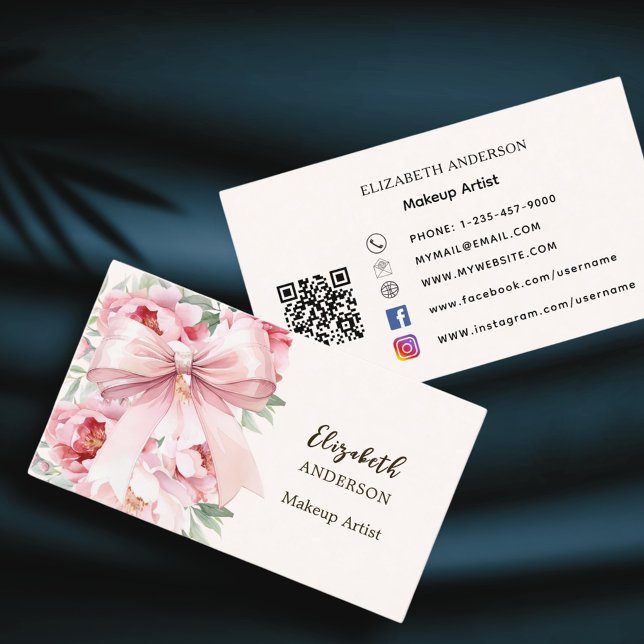Tarjeta De Visita Flores de arco rosado qr código medios sociales (Subido por el creador)