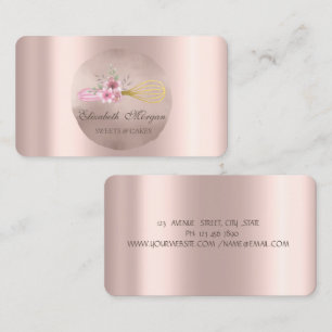Tarjeta De Visita Flores de batidor de oro rosa en círculo